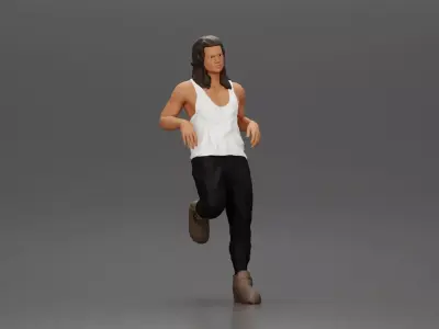 Man with long hair in Tank Top and Pants Leaning Confidently 3D print model