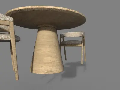 WOODEN TABLE CHAIR 3D MODEL Low-poly 3D model