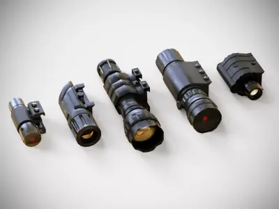 Rail Attachments Pack - Laser Sights - Flash Lights - Weapon Low-poly 3D model
