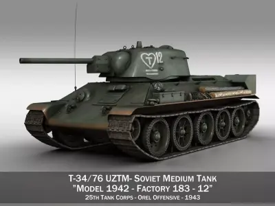 T-34-76 UZTM - Model 1942 - Soviet tank - 12 3D model