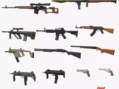 Low-Poly Weapons Pack Low-poly 3D model