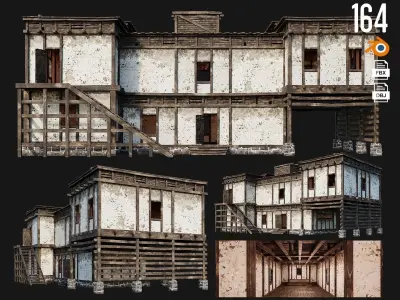 4 Old House Buildings Pack 4K Textures GameReady 161 to 164 Low-poly 3D model