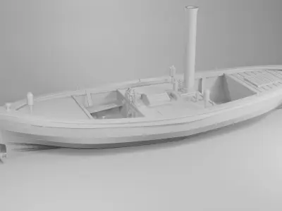 Stean boat model low and highpoly  Low-poly 3D model