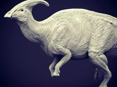 Parasaurolophus dinosaur with long horns Low-poly 3D model