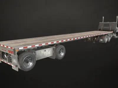 Flat Top Semi Truck Flatbed Trailer Low-poly 3D model