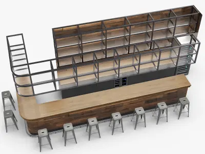 Bar Counter Furniture with Steel Frame 3D model