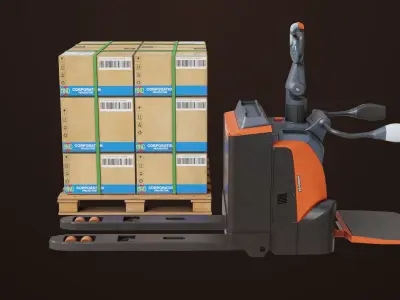 Forklift 01 With Pallet Box All PBR Unity UE Textures Low-poly 3D model