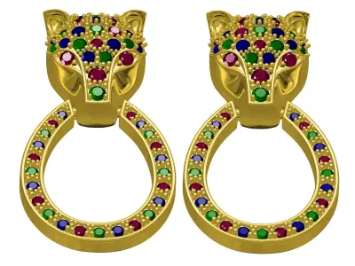 Antique Colorful Diamond Panther Face Earring 3D print model