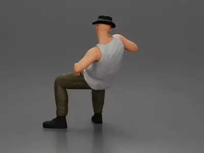 Man in hat smoking pipe leaning back with cool style 3D print model