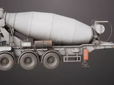Cement Mixer Dusty White Rigged All PBR Unity UE Textures Low-poly 3D model