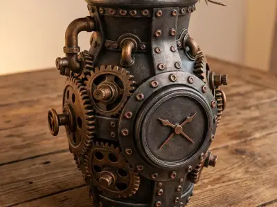 Steampunk Gear Vase Industrial Clockwork Planter 3D print model