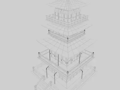 Japanese Temple Tower Low-poly 3D model