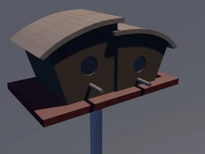 Birdhouse bird house on pole Low-poly 3D model