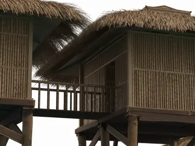  Overwater Bamboo Hut Complex with Decks and Raft 