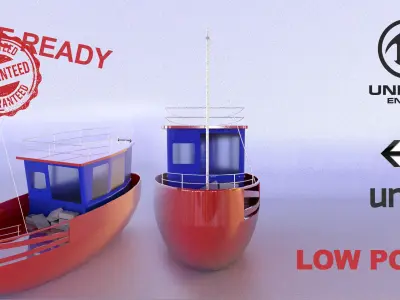 Low Poly Game Ready optimized fishing boat 3d model Low-poly 3D model