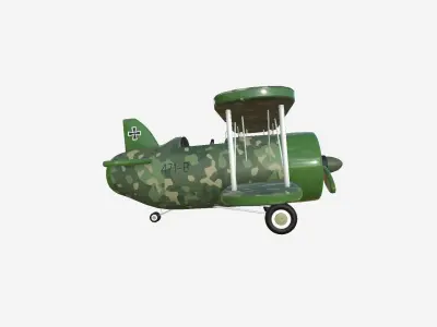 Airplane Cartoon A08 Green Camouflage - Classic Aircraft Low-poly 3D model