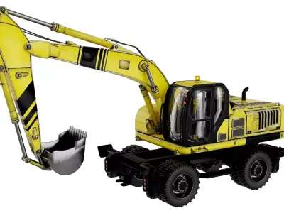 High Quality Wheeled Excavator with Realistic Materials Low-poly 3D model