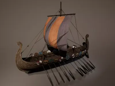 Viking Big Ship Game-Ready Low-poly 3D model