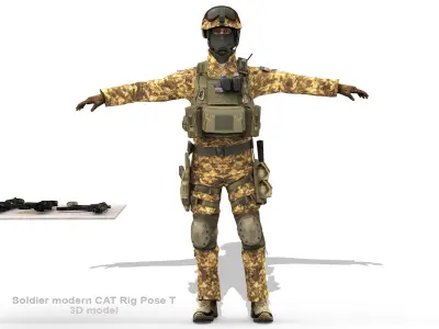 Soldier modern CATRig Pose T Low-poly 3D model