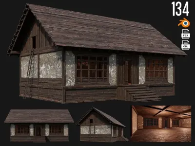 4 Old Medieval Building Pack 4K Textures GameReady 133 to 136 Low-poly 3D model