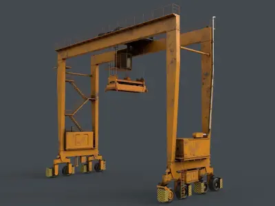 PBR Rubber Tyred Gantry Crane RTG V1 - Yellow Dark Low-poly 3D model