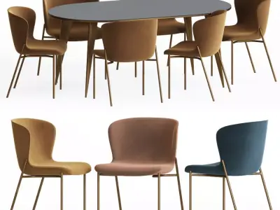 Dining Set oval table 3D model