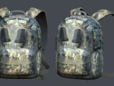 Backpack military combat Black baggage Low-poly Low-poly 3D model 3