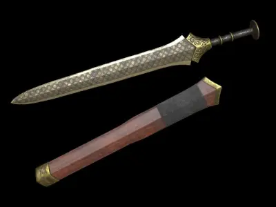Fantasy Ancient Chinese Sword Low-poly 3D model