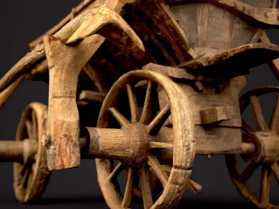 Old Wooden Cart Low-poly 3D model shop