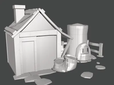 Medieval house Low-poly 3D model 17