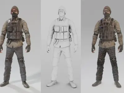 Game Ready Apocalypse Male Character Rigged and Animated Low-poly 3D model