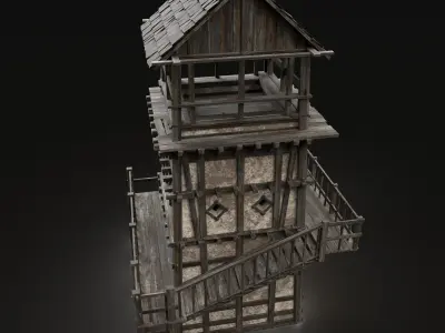 ENTERABLE AAA NEXT GEN MEDIEVAL CITY TOWN TOWER WATCHTOWER Low-poly 3D model