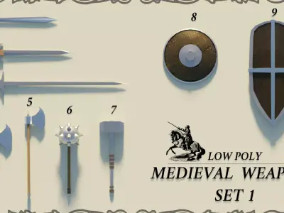 Low Poly Medieval Weapons set 1  Low-poly 3D model
