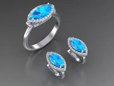 Engagement ring and earring set 3D model