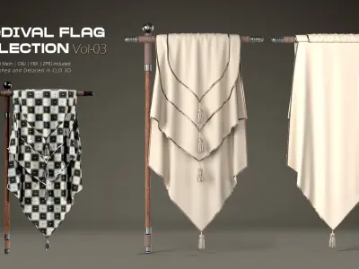 5 Medival Flag COLLECTION Vol 03 Low-poly 3D model
