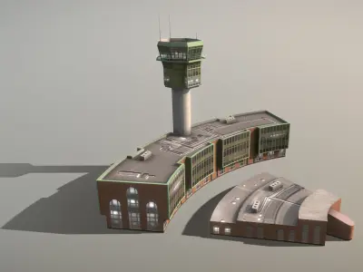 Airport Control Tower LIRN KDP Naples International Airport   Low-poly 3D model