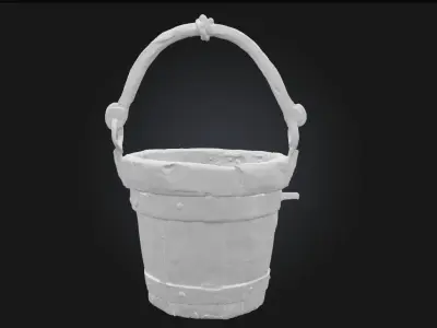 Antique Wooden Bucket  Timeless Utility in Rustic Form 3D model