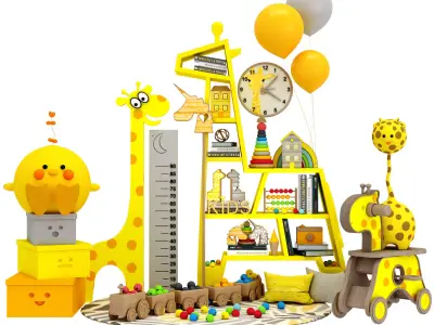 giraffe shelf with toys Low-poly 3D model