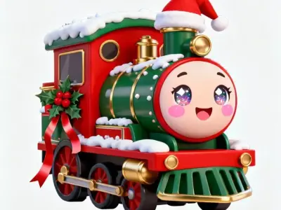 Chibi Christmas Train Engine 3D Model  Low-poly 3D model