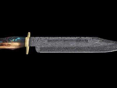 Bowie Knife damascus steel Low-poly 3D model