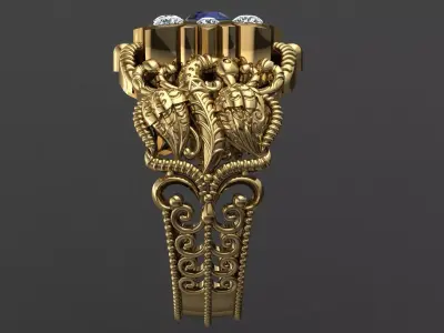 Antique Gents Men Ring  Peacock 002 3D print model