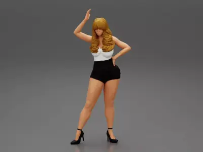 beautiful sexy woman in white bra short and heels 3D print model
