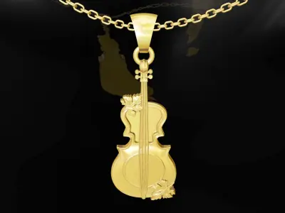 Violin pendant jewelry gold 3D print model