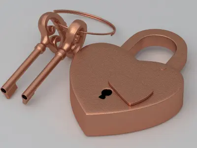 Vintage Love Heart PADLOCK With SKELETON Keys Copper 3D model