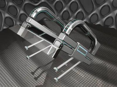 Sci-Fi Stairs - 1 - Silver Blue Neon Light Version  Low-poly 3D model