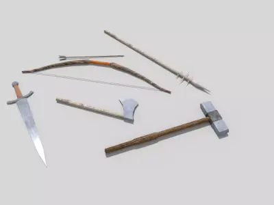 low poly medieval weapons pack 4 Low-poly 3D model