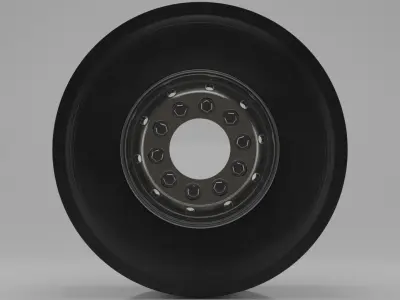 Truck Tire and Rim Low-poly 3D model