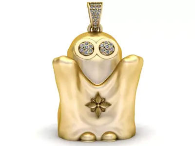 Gold Ghost Pendant with Diamond Eyes 3D print model