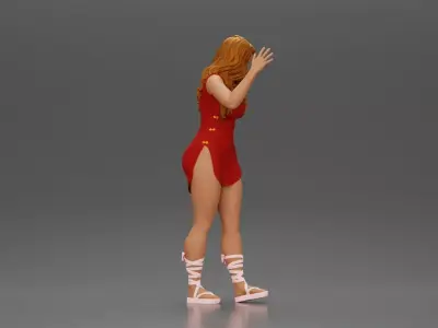 Graceful woman waving with elegance and a warm expression 3D print model