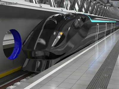 Futuristic Passenger Train on the Rails 3D model